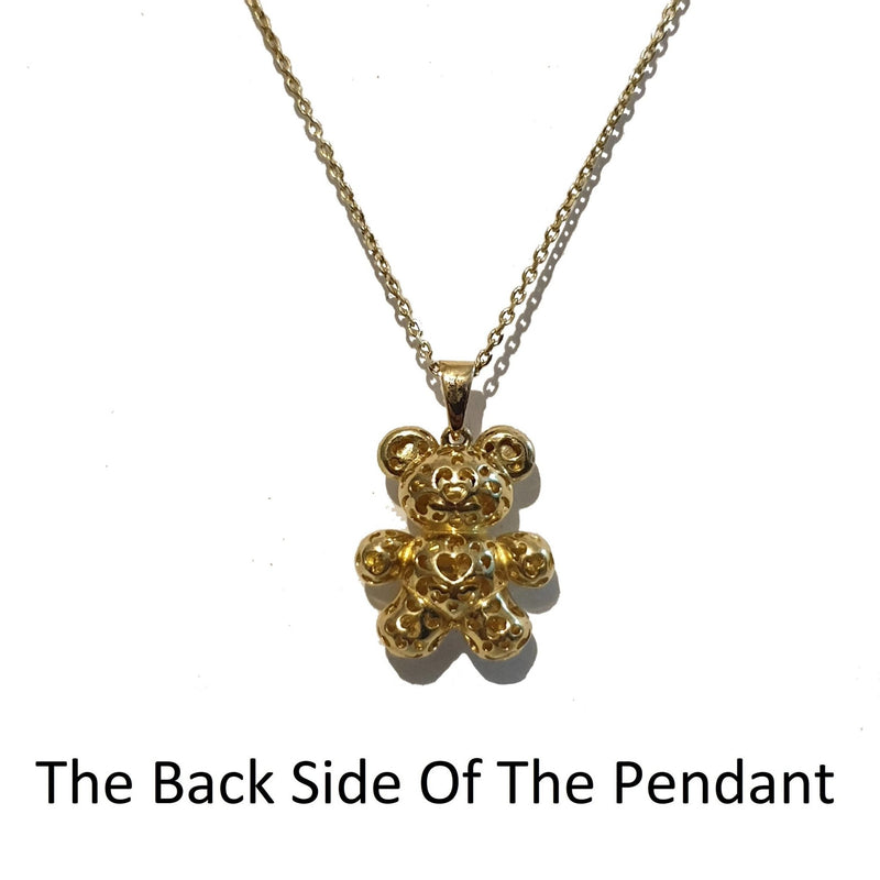 14K Solid Gold Teddy Bear Pendant, Bear in 14K Gold, Natural Black Diamond, Dainty Diamond Necklace, Teddy Bear Necklace, Unique Jewelry - MIUR ART