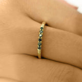 6 Stones Black Diamonds Ring, 1.9mm 14K Solid Gold Stacking Ring, Thin Dainty Ring, Delicate Six Diamonds Band - MIUR ART
