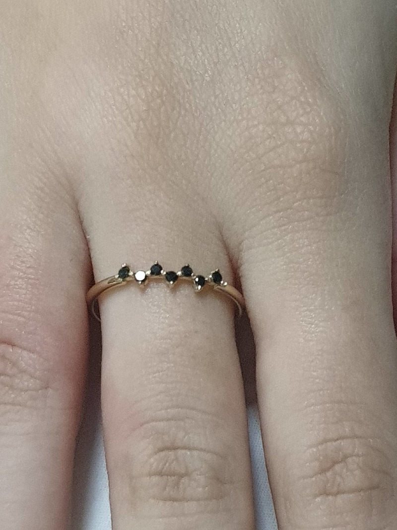 Black Diamond Cluster Ring in 14K Gold- Stackable Ring / Black Diamond Stackable Ring / Thin Black Diamond Ring / Labor Day Sale - MIUR ART