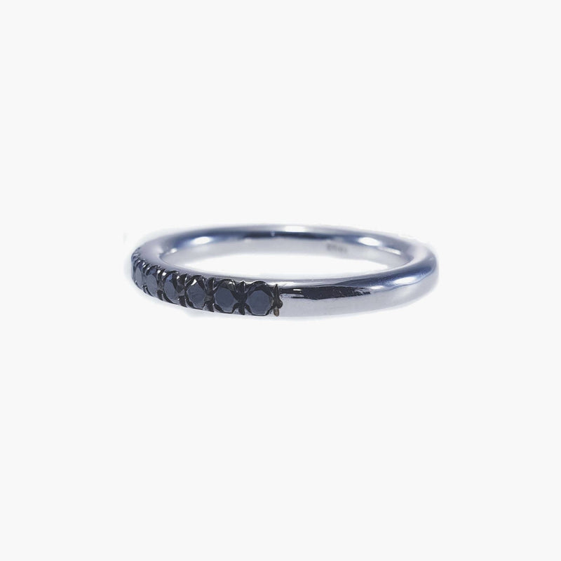 Black Diamond Ring, Half Eternity Stacking Ring, 14K White Gold Black Eternity Wedding Band, Pave Diamond Ring - MIUR ART