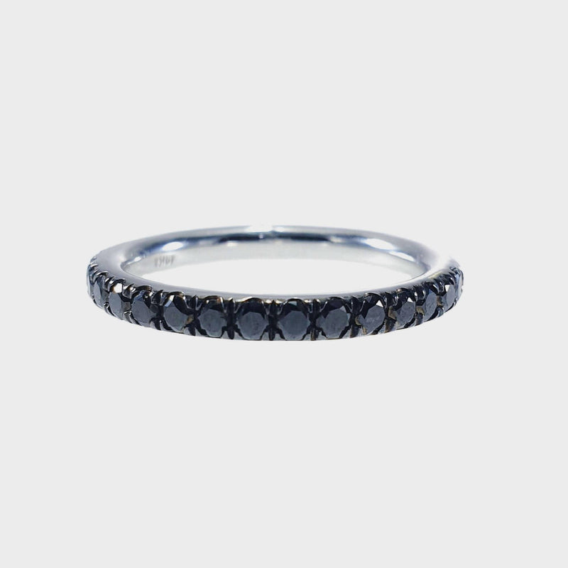 Black Diamond Ring, Half Eternity Stacking Ring, 14K White Gold Black Eternity Wedding Band, Pave Diamond Ring - MIUR ART