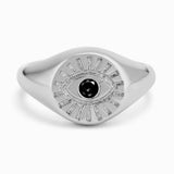 Black Diamond Signet Ring, Evil Eye, 14k Gold, 0.05 CTW Black Dimond, Signet Ring, Diamond Ring, Natural Diamond, Black Diamond Signet Ring - MIUR ART
