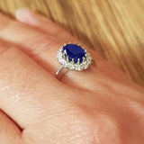 Blue Sapphire Diana Engagement Ring Oval Shape in 14K Gold 1/3 CT Natural Diamond- Classic Engagement Ring, Blue Oval Sapphire, Diana Ring - MIUR ART
