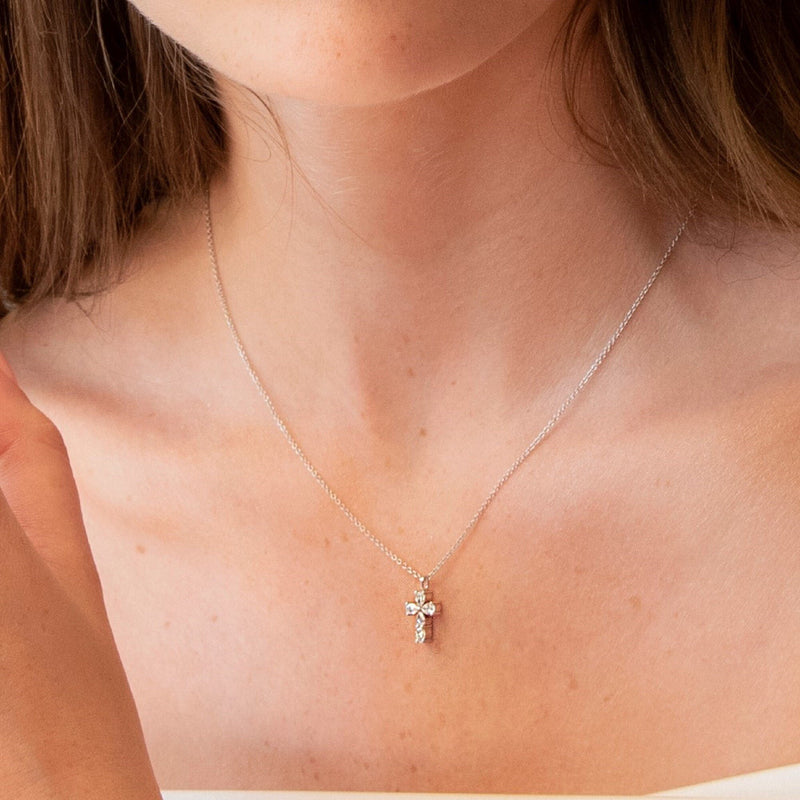 Cross Shape Diamond Necklace - Pear Diamond Cut Cross Necklace in 14k Gold 0.40ct Natural Diamonds, Pendant Cross Necklace Minimalist Style - MIUR ART