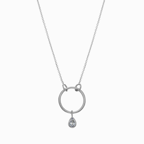 Dangling Diamond Pear Necklace, 14K Gold, Bezel Set Diamond, Chain Choker Diamond, Pear Natural Diamond, By Miur Art Jewelry - MIUR ART