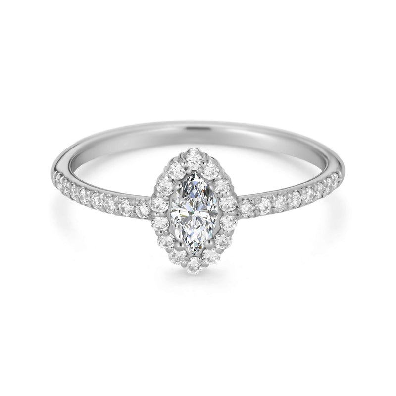 Diamond Halo Ring Marquise Shape Vintage Design in 14K Gold- Diamond Ring / Natural Diamond / Minimalist Marquise Ring by MIUR ART - MIUR ART