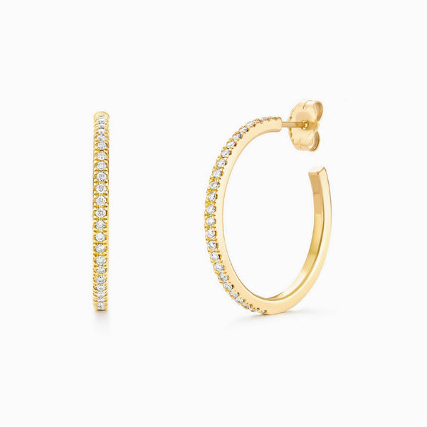 Diamond Hoop Earrings in 14K Solid Yellow Rose or White Gold- Huggie Earrings, Hoop Earrings, Valentines Day Gift, Elegant Diamond Earrings - MIUR ART