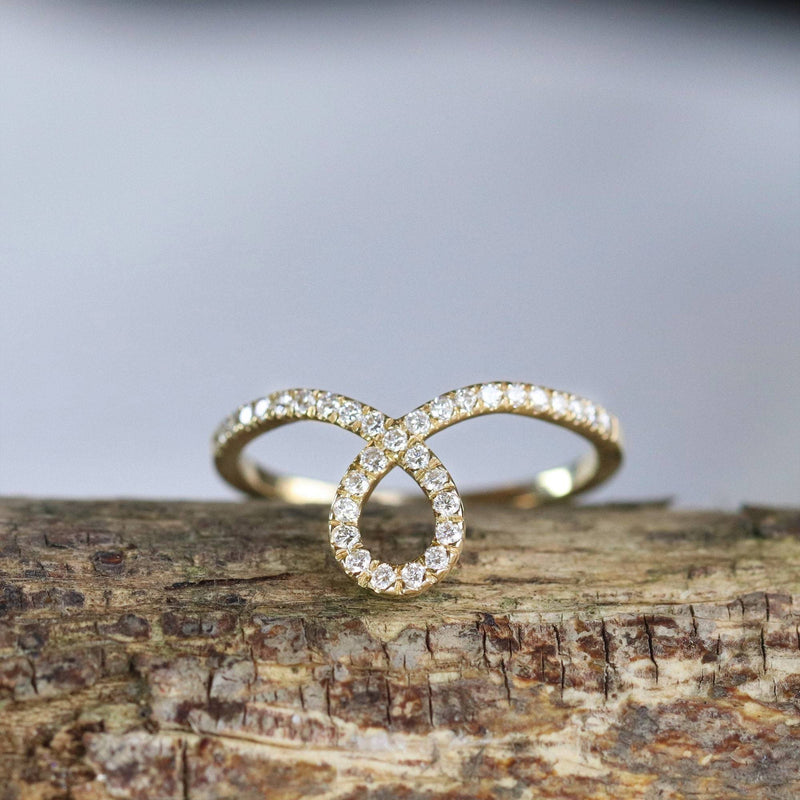 Diamond Infinity Wedding Band, Infinity Band 14K Solid Gold Delicate Infinity Band, Micro Pave Set Diamond Anniversary Ring by MIUR ART - MIUR ART