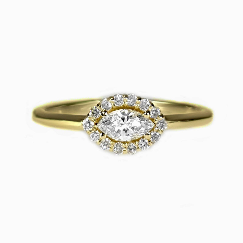 Diamond Marquise Halo Ring in 14K Gold 1/4 CT Vintage Design- Tiny Marquise Ring, Dainty Marquise Ring, Marquise Ring by MIUR ART - MIUR ART