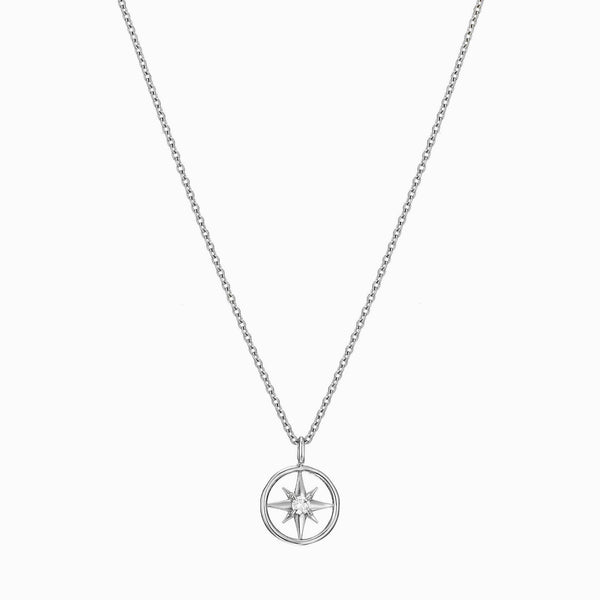 Diamond Necklace Compass Shape with Round Single Diamond in 14K Solid Gold, 0.05 CTW Natural Diamond- Diamond Star Necklace by MIUR ART - MIUR ART