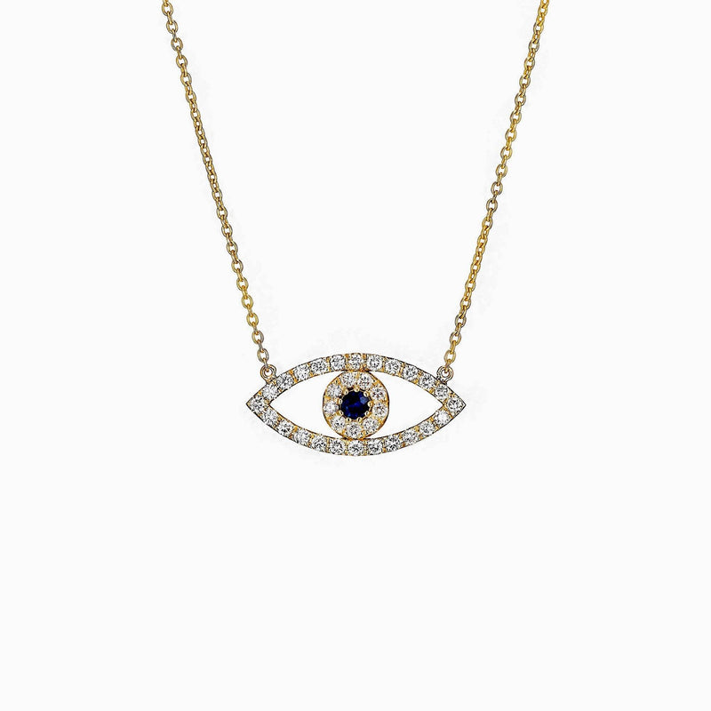 Diamond Necklace Eye Shape in 14k Gold- Eye Necklace /Blue Sapphire / Eye Diamond Necklace / Protection Necklace, Fine Jewelry by MIUR ART - MIUR ART