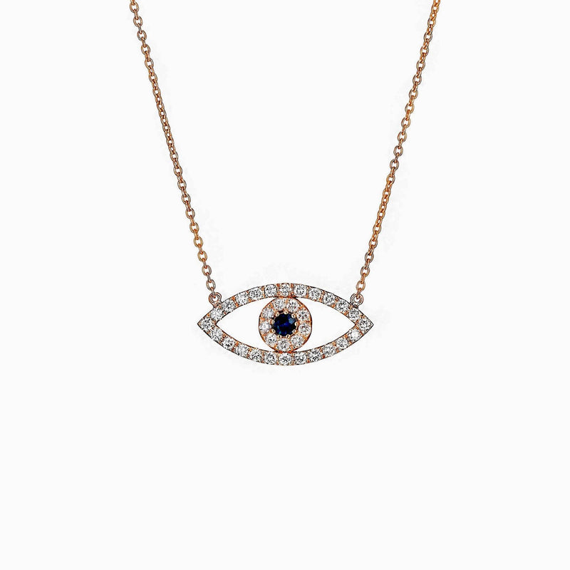 Diamond Necklace Eye Shape in 14k Gold- Eye Necklace /Blue Sapphire / Eye Diamond Necklace / Protection Necklace, Fine Jewelry by MIUR ART - MIUR ART
