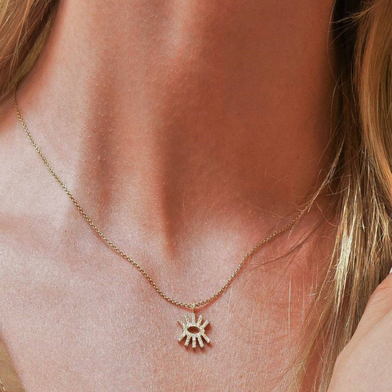 Diamond Necklace Eye Shape in 14k Solid Gold- Evil Eye Diamond Necklace, Eye Necklace, Protection Necklace Available in White Rose or Yellow - MIUR ART
