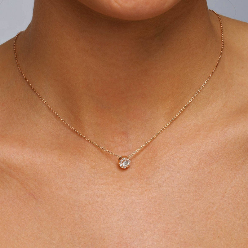 Diamond Necklace Round Shape Halo Style in 14K Yellow White or Rose Gold- Round Halo Cut Diamond Bridesmaid Gift Necklace Dainty Necklace - MIUR ART