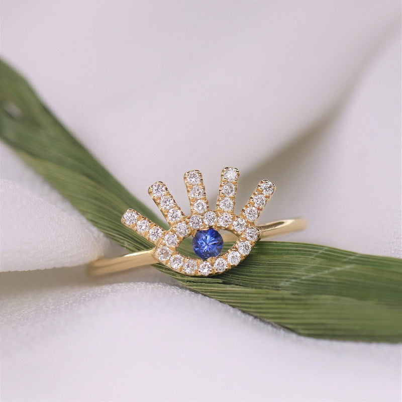 Diamond Ring Eye Shape in 14k White Rose or Yellow Gold- Evil Eye Diamond Ring, Protection Ring, Eye Ring, Mother Day Sale by MIUR ART - MIUR ART