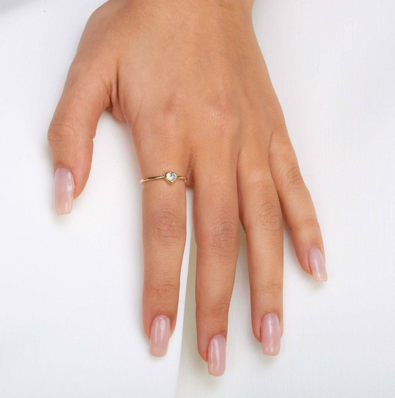Diamond Ring Heart Shape in 14 White Rose or Yellow Gold- Solitaire Heart Ring Bezel Setting 1/5 CTW Diamond, Romantic Gift, Love Jewelry - MIUR ART