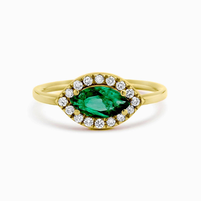 Diamond Ring Marquise Shape 14K Gold / Signet Ring Green Emerald and Diamond / Unique Statement Ring / Green Emerald Ring by MIUR ART - MIUR ART