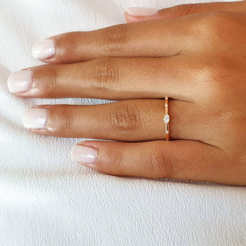 Diamond Ring Marquise Shape in 14K Gold 0.10 CTW Natural Diamond- Dainty Diamond Ring, Gift for Her, Tiny diamond ring by Miur Art Jewelry - MIUR ART