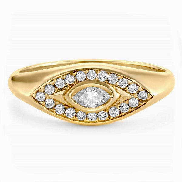 Diamond Ring Marquise Shape in 14K Gold- Unique Diamond Ring / Statement Rings / Seal Ring / Signet Diamond Ring / Miur Art / Gift for Mom - MIUR ART