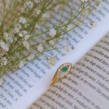 Diamond Ring Marquise Shape in 14K Rose Gold - Natural Green Emerald / Signet Ring / Statement Ring / Diamond Marquise Ring / Miur Art - MIUR ART