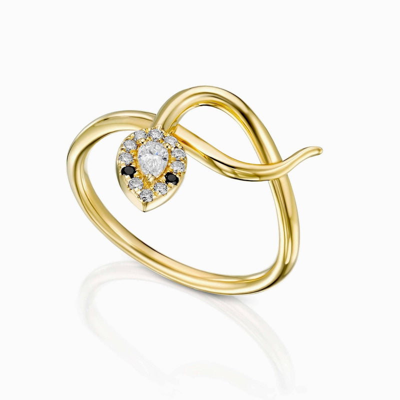 Diamond Ring Snake Shape in 14K Gold With Black Diamond Eyes- Unique Diamond Ring / Snake Ring by Miur Art, Fine Jewelry - MIUR ART