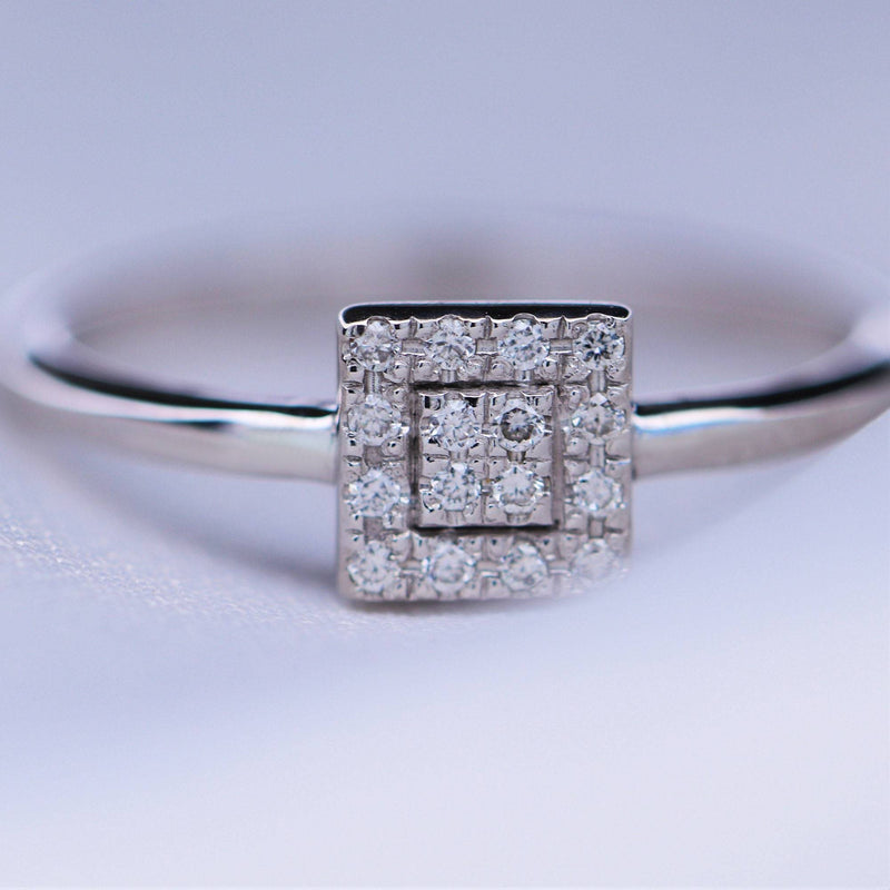 Diamond Ring Square Shape in 14K Gold Micro Pave Setting- Trendy White Diamond Ring, Dainty Ring, Anniversary Band, Square Ring by MIUR ART - MIUR ART