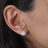 Diamond Stud Earrings Halo Design Round Shape Micro Pave Setting in 14K Gold, 0.60 CTW Natural Diamond, Dainty Earrings by MIUR ART - MIUR ART
