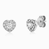 Diamond Stud Earrings Heart Shape in 14K White Rose or Yellow Solid Gold -Heart Halo Style Diamond / Stud Earring Heart Diamond Shape - MIUR ART