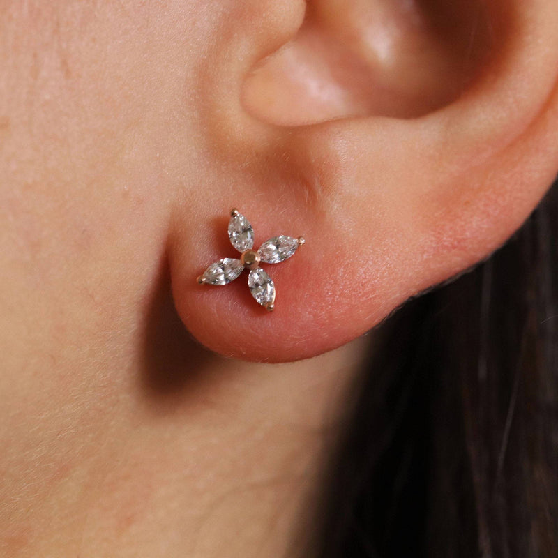 Diamond Stud Earrings Marquise Shape in 14K Solid Gold- Butterfly Earrings, Diamond Earrings, Everyday Unique Earrings, Birthday Gift - MIUR ART