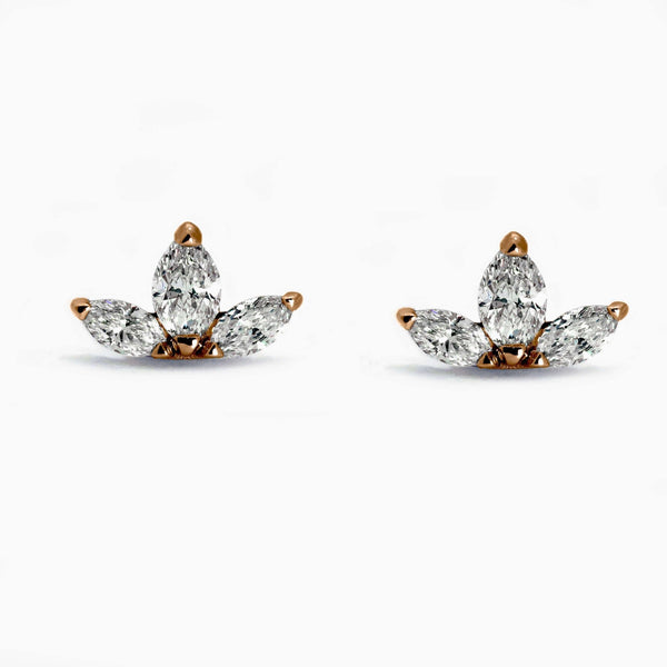 Diamond Stud Earrings Marquise Shape in 14K White Rose or Yellow Gold- Crown Dainty Stud Earrings, Crown Earrings for Women by MIUR ART - MIUR ART