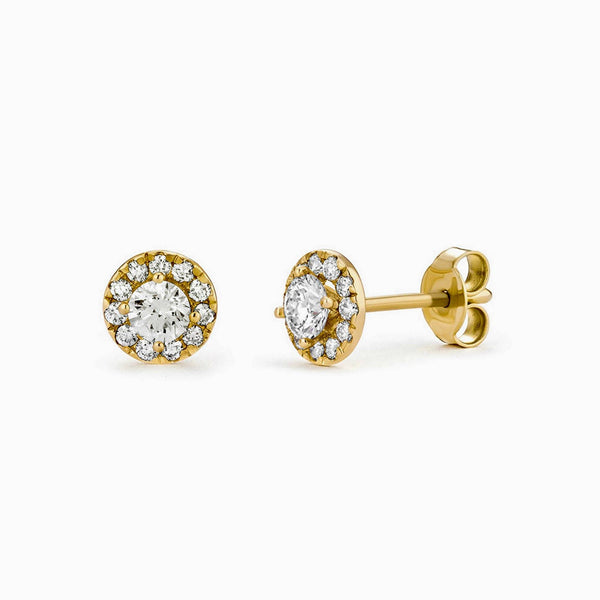 Diamond Stud Earrings Round Shape Halo Style Ladies Sparkling Diamond Earrings, Every Day Earrings, Halo Diamond Earrings, 14K Gold Earrings - MIUR ART