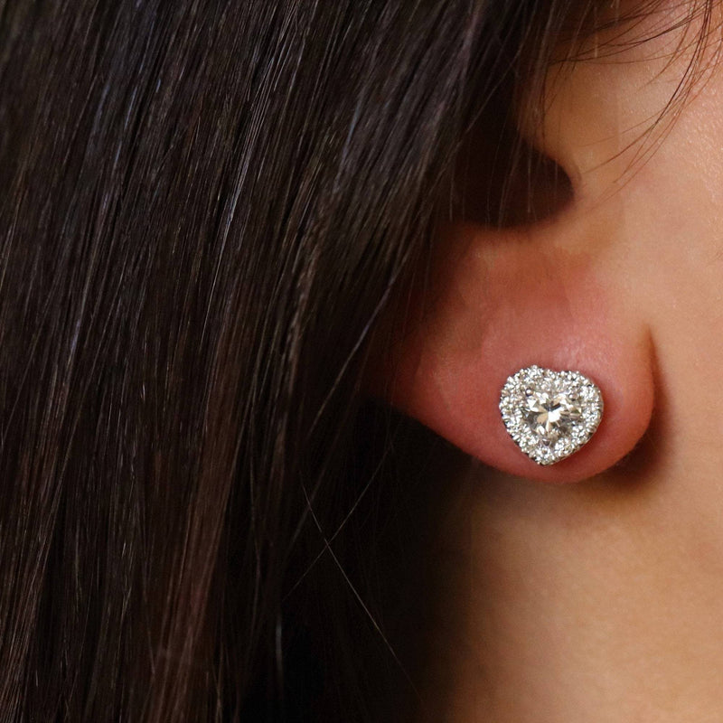 Diamond Stud Halo Earrings Heart Shape in 14K Gold 1.15 CTW Diamond- Diamond Heart Stud Earrings, Heart Diamond Quality Sud Earrings - MIUR ART
