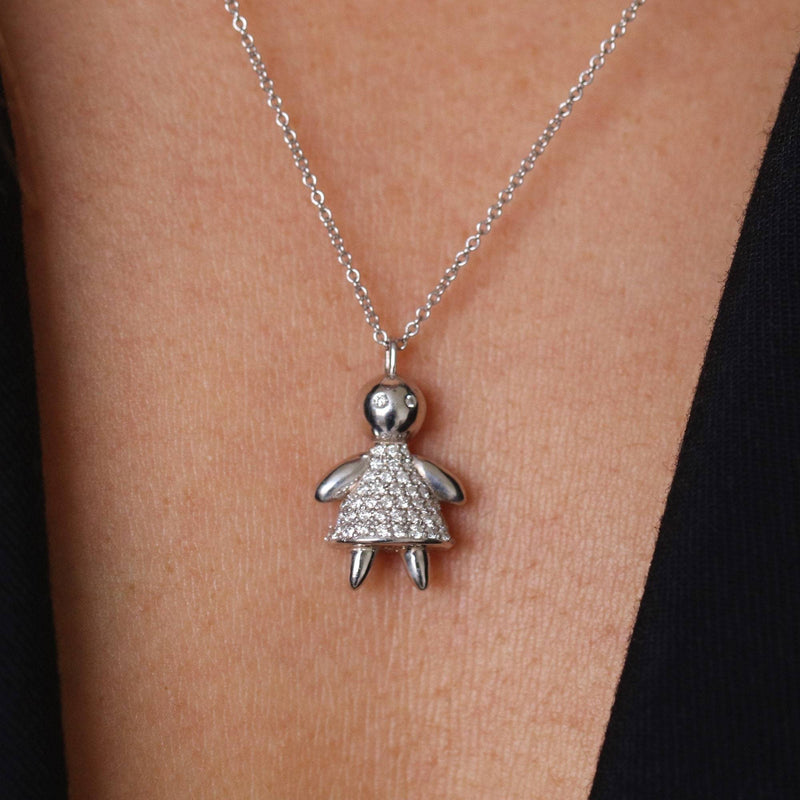 Doll Necklace in 14K Gold, New Mom Necklace, Diamond Doll Necklace, Mother's Day, Gift For Mom, Mother Daughter Necklace, Birthday Gift Mom - MIUR ART