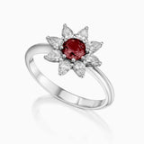 Engagement Ring Flower Shape in 14K Solid Gold / Natural Diamond / Ruby Diamond Ring / Ruby Engagement Ring / Promise Ring by MIUR ART - MIUR ART