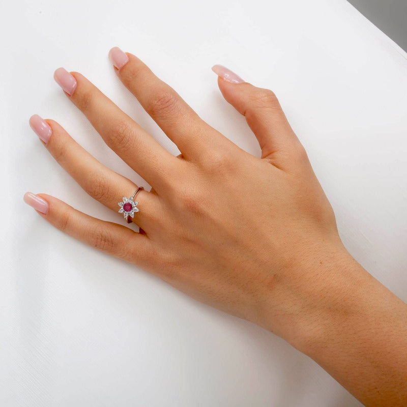 Engagement Ring Flower Shape in 14K Solid Gold / Natural Diamond / Ruby Diamond Ring / Ruby Engagement Ring / Promise Ring by MIUR ART - MIUR ART