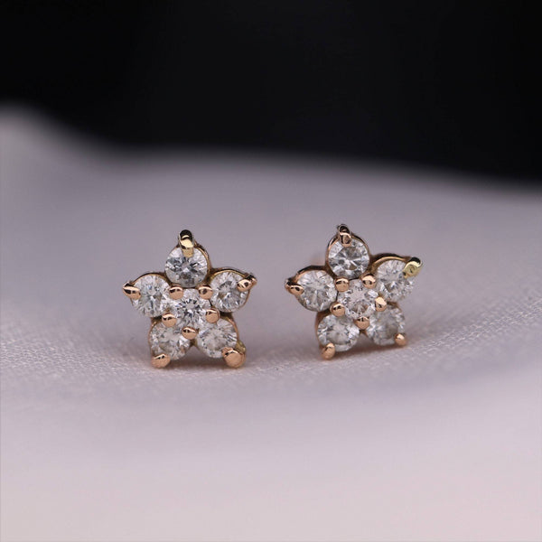 Every Day Stud Diamond Earrings Flower Shaped in 14K Solid Gold Available in Rose Whit or Yellow Gold, With 12 Diamonds, 0.60 CTW Diamond - MIUR ART