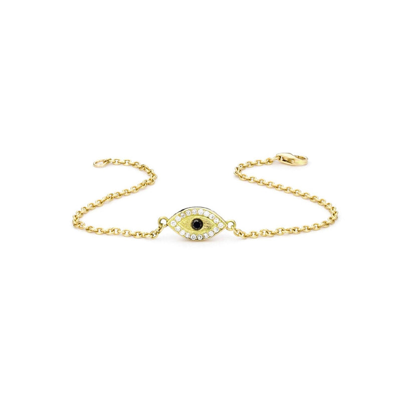 Evil Eye Diamond Bracelet in 14K Gold - 1/6 CT Diamond, Minimalist Diamond Bracelet in White, Yellow or Red Solid Gold - MIUR ART