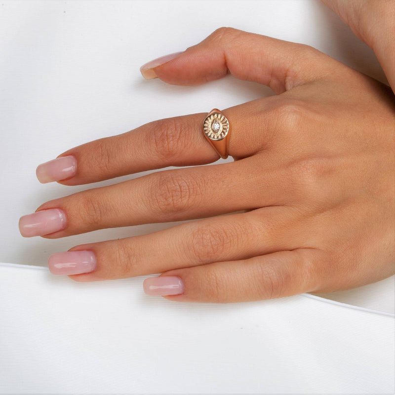 Evil Eye Diamond Signet Ring, Evil Eye, Signet Ring, Evil Eye Ring, Eye Ring, Pinky Ring, Stackable Ring, Rings for women, Gold Ring - MIUR ART
