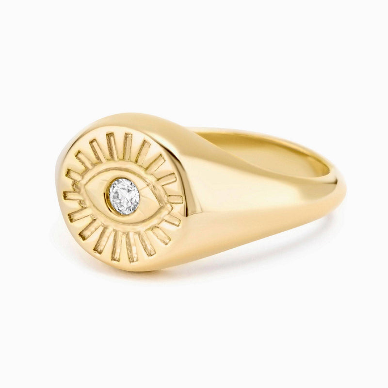 Evil Eye Diamond Signet Ring, Evil Eye, Signet Ring, Evil Eye Ring, Eye Ring, Pinky Ring, Stackable Ring, Rings for women, Gold Ring - MIUR ART