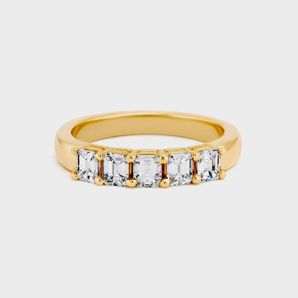 Five Stones Emerald Shape Diamond ring in 14K Gold- Wedding Band Ring / Emerald Diamond Ring / Emerald / Diamond Wedding band - MIUR ART