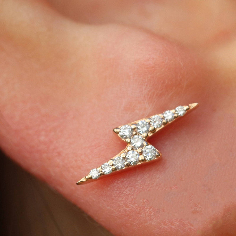 Flash Diamond Stud Earrings in 14K White Rose or Yellow Gold- Single Flash Diamond Earring or Pair Flash Earrings the Best Gift for Her - MIUR ART
