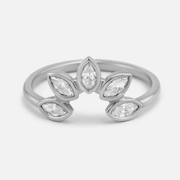 Floral Crown Ring / Diamond Wedding Ring / With Five Diamond Marquise / Floral Wedding Band / Marquise Diamond Cut / Miur Art Jewelry - MIUR ART