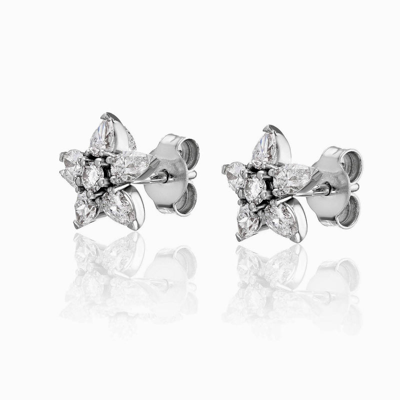 Flower Stud Earrings Vintage Design 10 Pear Diamond in 14K Gold, 0.90 CTW Diamond, Flower Diamond Stud Earrings Dainty Diamond Earrings - MIUR ART
