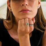 Green Emerald Halo Ring, Oval Cut, 14K Gold, 1.30 CTW Diamond & Green Emerald, Emerald Engagement Ring, Green Emerald, Wedding Ring - MIUR ART