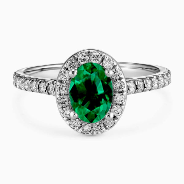 Green Emerald Oval Halo Ring, 1.30 CTW Diamond - MIUR ART