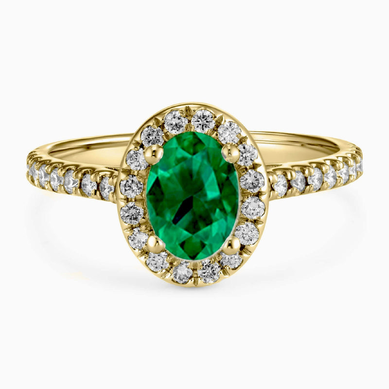 Green Emerald Oval Halo Ring, 1.30 CTW Diamond - MIUR ART