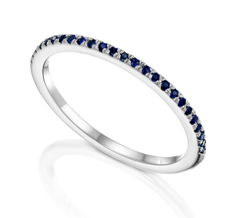 Half Eternity Sapphire Wedding Ring / Sapphire Wedding Band /Gold Sapphire Band /Thin Sapphire Stacking Band / Real Sapphire Ring 1.4mm - MIUR ART