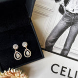 Halo Dangling Teardrop Pear in 14K Solid Gold and Natural Diamonds- Bridal Earrings Wedding or Anniversary Elegant Diamond Earrings - MIUR ART