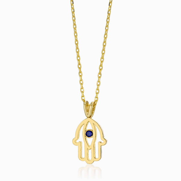 Hamsa Men Necklace in 14K Gold with Sapphire Center Natural Gemstone- Protection Necklace for Men, Good Luck Necklace, Boho Style, Best Gift - MIUR ART