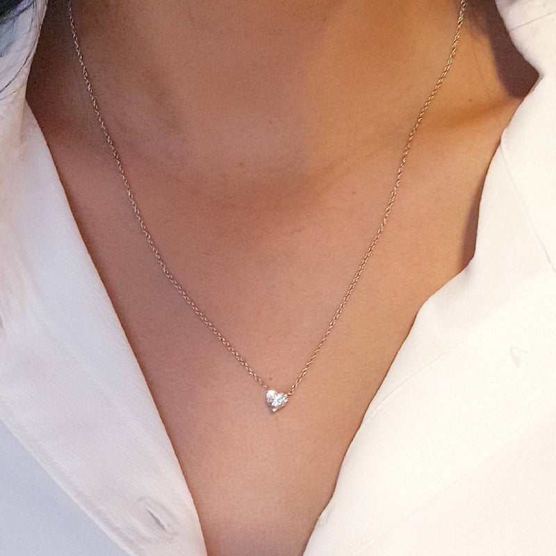 Heart Necklace, Heart Diamond Shape Pendant, Chain Choker Diamond Necklace, Solid Gold Necklace, Bezel Set Solitaire in 14K Gold, Bezel Set - MIUR ART